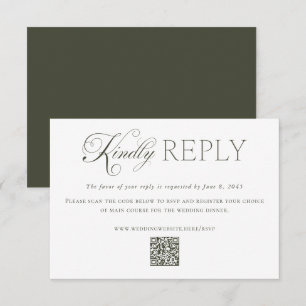 Cartão RSVP Código QR Personalizado Casamento Verde Escuro Ele