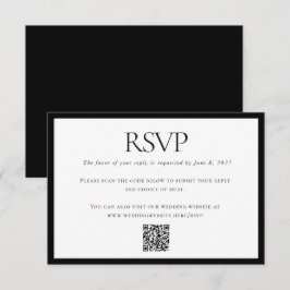 Cartão RSVP Código QR Personalizado de Casamento Branco Negro 