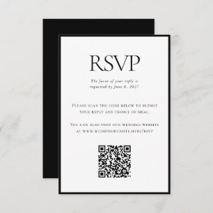 Cartão RSVP Código QR Personalizado de Casamento Branco Negro