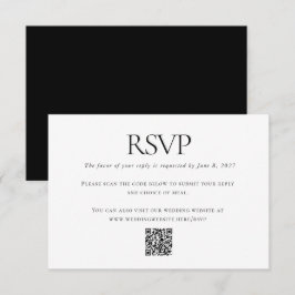 Cartão RSVP Código QR Personalizado de Casamento Branco Negro 