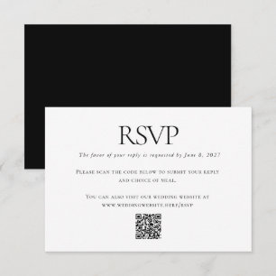 Cartão RSVP Código QR Personalizado de Casamento Branco Negro