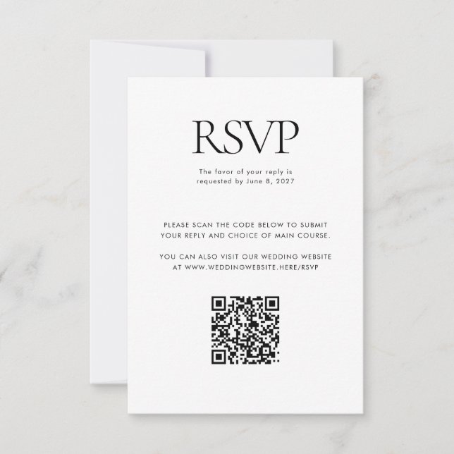 Cartão RSVP Código QR Personalizado de Casamento Branco Preto  (Frente)