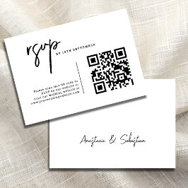 Cartão RSVP Código QR preto e branco moderno Casamento