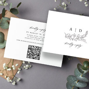 Cartão RSVP código QR preto e branco monograma casamento