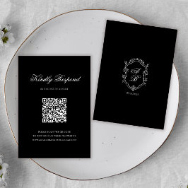 Cartão RSVP Código QR Preto Formal Casamento do Monograma Cres