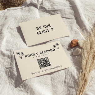Cartão RSVP Código QR Retro Desenho Falso Simbular Casamento