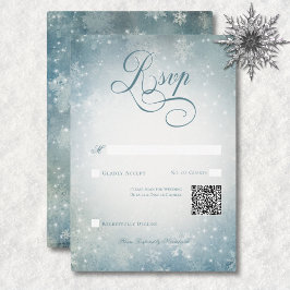 Cartão RSVP Código QR Romântico de Neve Azul e Branca de Neve