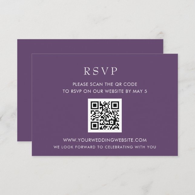 Cartão RSVP CÓDIGO QR Roxo Moderno Elegante Simples (Frente/Verso)