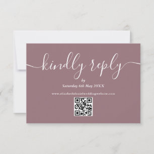 Cartão RSVP Código QR Roxo Script Elegante Responder por Favor