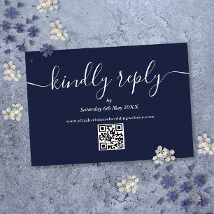 Cartão RSVP Código QR Script Por Favor Responda Azul Marinho C