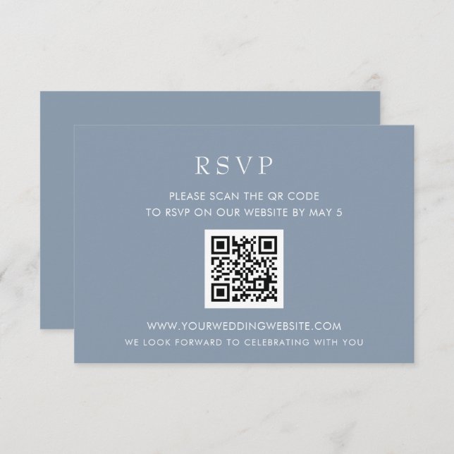 Cartão RSVP CÓDIGO QR Simples Elegante Moderno de Casamento Az (Frente/Verso)
