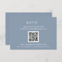 Cartão RSVP CÓDIGO QR Simples Elegante Moderno de Casamento Az