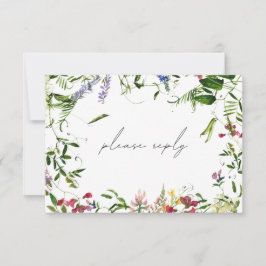 Cartão RSVP Código QR Summer Wildflower Watercolor Casamento R