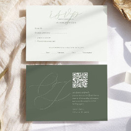 Cartão RSVP Código QR Verde da Sage Moderna Iniciais Casamento