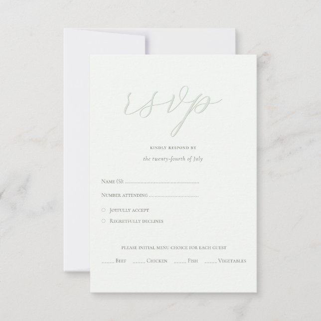 Cartão RSVP Código QR Verde da Sage Moderna Iniciais Casamento (Frente)