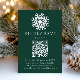 Cartão RSVP Código QR Verde de Floco de Neve Simples para Casa
