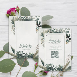 Cartão RSVP Código QR Verde de Salvia Botânica Casamento Verde