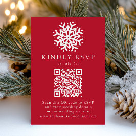 Cartão RSVP Código QR Vermelho de Floco de Neve Simples para C