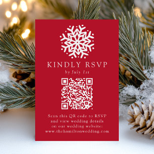 Cartão RSVP Código QR Vermelho de Floco de Neve Simples para C