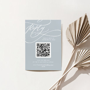 Cartão RSVP Código SOPHIA QR Casamento Chic Boho Azul Costeiro