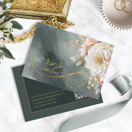 Cartão RSVP Código Verde de Casamento de Drama Floral, ID1022