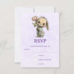 Cartão RSVP Coelho Fofo Segurando um Tulipa