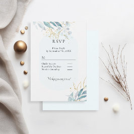 Cartão RSVP Coleção de Casamento Aquarela Blue Gold (Imitar)