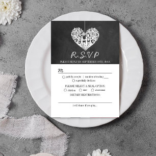 Cartão RSVP Coleção de Casamento de Chalkboard de Árvore Coraç