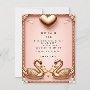 Cartão RSVP 🌺 Coleção de Casamento Rose Gold 💐