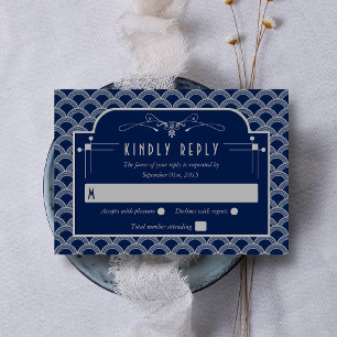 Cartão RSVP Coleção de Casamentos Art Deco Gatsby, de 1920