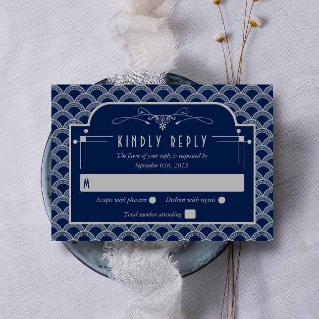 Cartão RSVP Coleção de Casamentos Art Deco Gatsby, de 1920 (Criador carregado)