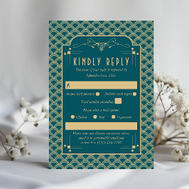 Cartão RSVP Coleção de Casamentos Art Deco Gatsby, de 1920