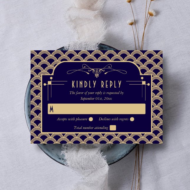 Cartão RSVP Coleção de Casamentos Art Deco Gatsby, de 1920 (Criador carregado)