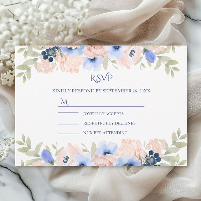 Cartão RSVP Coleção de Casamentos Azuis de Peach (Peach Blue Wedding Collection RSVP Card)