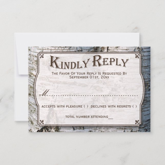 Cartão RSVP Coleção de Casamentos de Árvore de Prata Rústica (Frente)