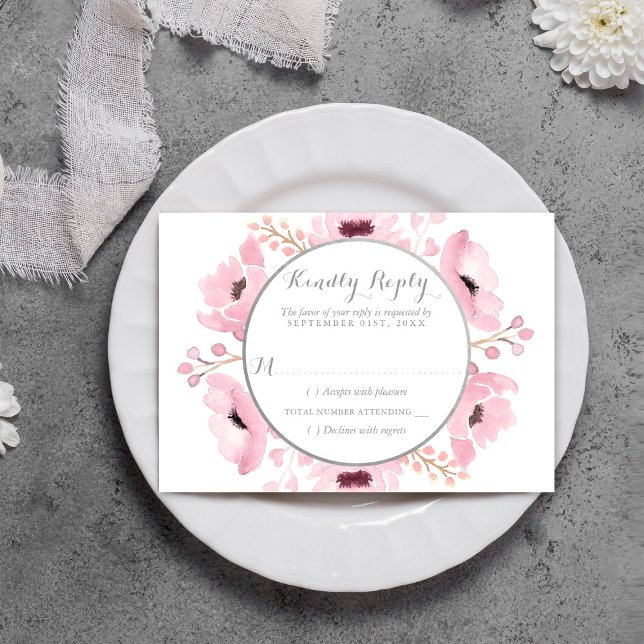 Cartão RSVP Coleção de Casamentos Florais de primavera Pinks W (Criador carregado)