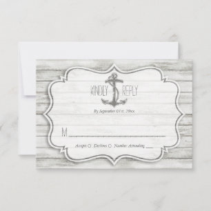 Cartão RSVP Coleção Náutica de Casamento de Madeira de Praia d