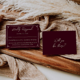 Cartão RSVP Colorful Deep Burgundy Hand Written Retro Wedding