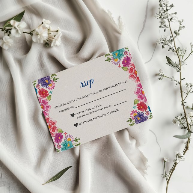 Cartão RSVP Colorful Floral Botanical Fiesta Spanish Wedding (Colorful Floral Botanical Fiesta Spanish Wedding RSVP Card)