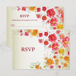 Cartão RSVP Colorful Red Yellow Pink Floral Wedding Party