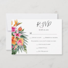 Cartão RSVP Colorful Tropical Flowers Wedding Meal Choice