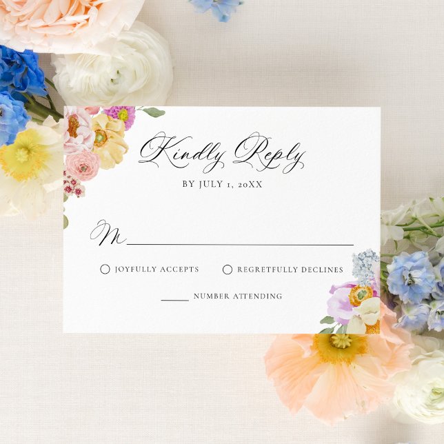 Cartão RSVP Colorful Watercolor Wildflower Wedding (Criador carregado)
