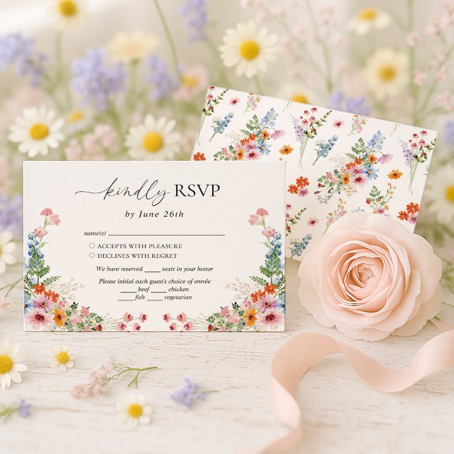 Cartão RSVP Colorful Wildflower Meadow Wedding (Criador carregado)