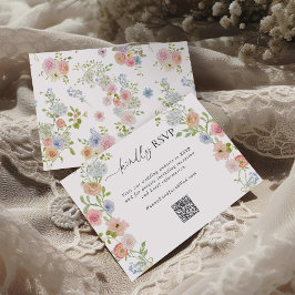 Cartão RSVP Colorful Wildflower QR Code Wedding