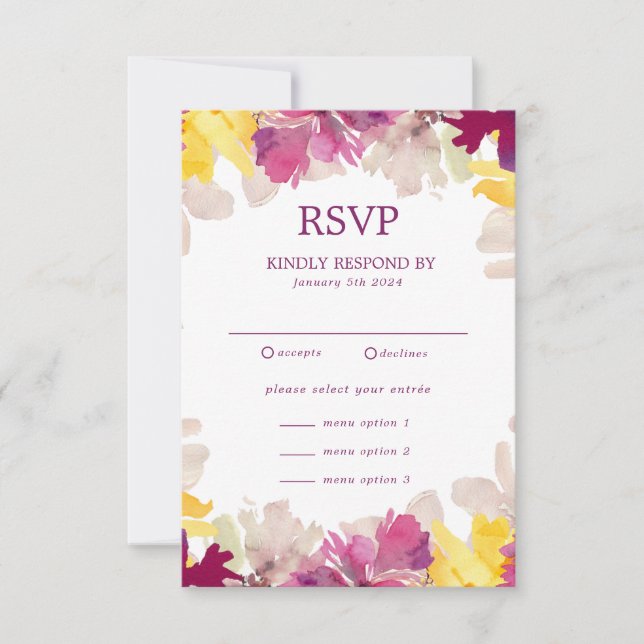 Cartão RSVP Colorido Casamento Floral Boho Verão Primavera  (Frente)