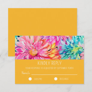 Cartão RSVP Colorido Casamento Floral Tropical Moderna Aquarel