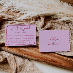 Cartão RSVP Colorido Casamento Retro Escrito à Mão Rosa Frambo