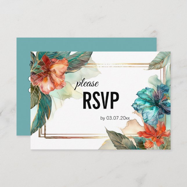 Cartão RSVP Com escolha dietética Hibiscus Serenade Paradise (Frente/Verso)
