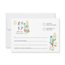 Cartão RSVP com flores silvestres desenhadas
