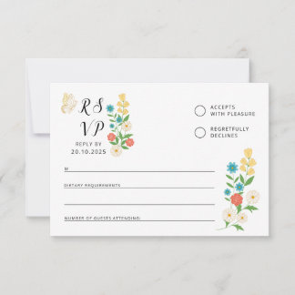 Cartão RSVP com flores silvestres desenhadas